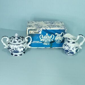 Dresden Fine China Sugar Creamer Blue White Flowers Vienna Woods Mann Japan VW-3